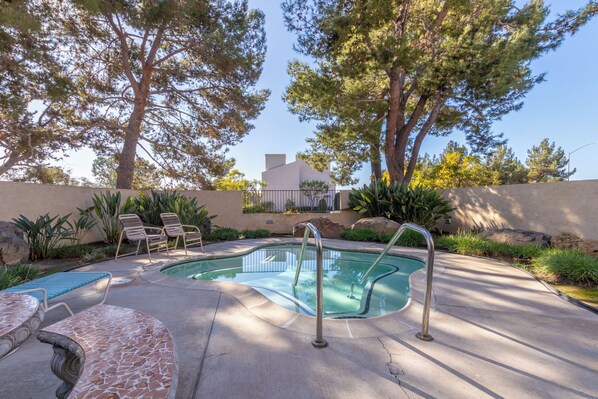 Charming Pool Area with outdoor seating
