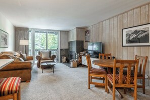 Living Room, Wood Burning Fireplace, Queen Sleeper Sofa, Deck  and flat screen TV