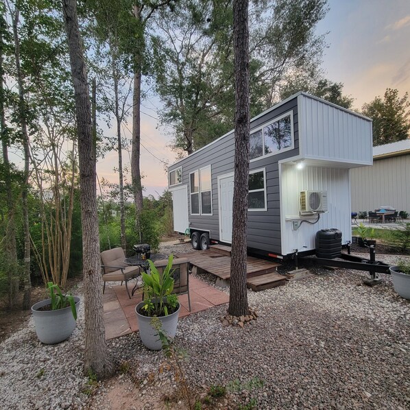 Front- patio equipped with charcoal grill
