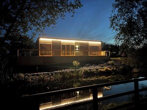 LED Lighting around the lodge makes a lovely appealing night time ambience