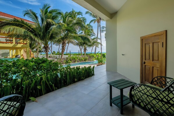 Ocean, beach and pool view from patio