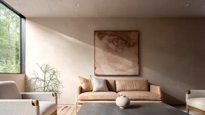 Welcome to a living room that perfectly balances warmth and elegance.