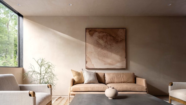Welcome to a living room that perfectly balances warmth and elegance.