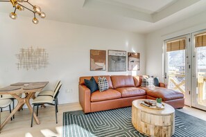 Living Room | Queen Sleeper Sofa | Electric Baseboard Heating