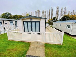 decking and caravan