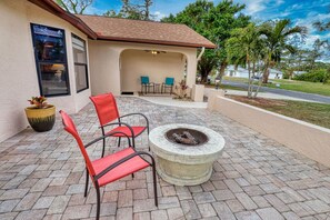 Front Porch with Fireplace and Seating