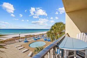 Stunning balcony views of the pool and the Gulf