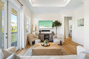 Living features ample seating and a smart tv.