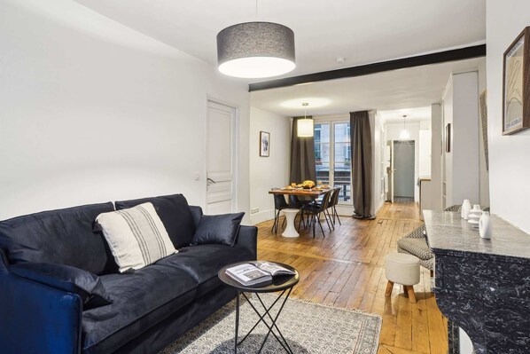 The open-plan living and dining area