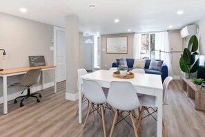 You are surrounded by tasteful decor and warm tones, making the dining room a perfect setting for any occasion.