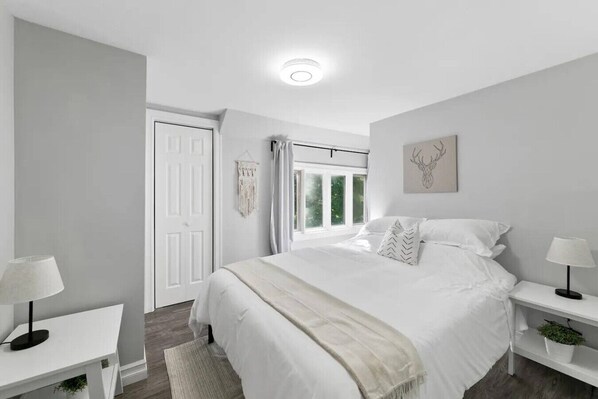 As you enter the bedroom, the sophisticated decor and plush bedding create a space where you can truly unwind.