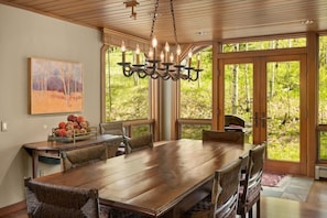 Enjoy dining with a view of the snow as it falls in the backyard.