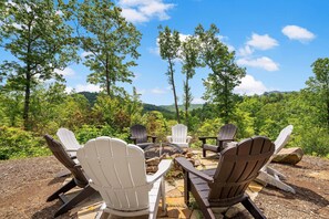 Wood-burning firepit with ample seating