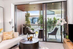 Living area onto a private balcony