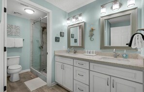 Remodeled Master Bahtroom with dual vanity and walk in shower!