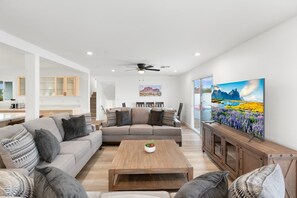 Sink into comfort on our large sofa and let the smart TV provide endless entertainment.