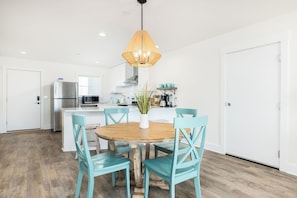 turquoise dining area