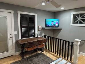 43 inch Smart TV.  Viewable from Queen Bed, Sofa Bed and Living area