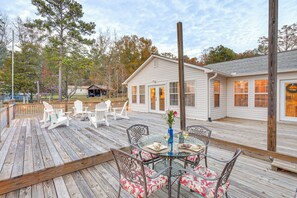 Private Deck | Single-Story Home | Direct Lake Access