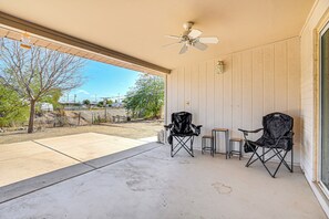 Covered Patio | Unfenced Gravel Yard