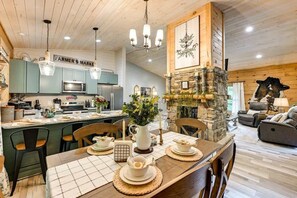 Dining area with fireplace