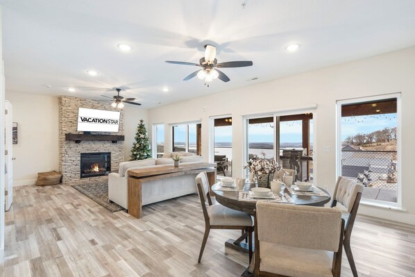 Living Area- Cable TV, Fireplace, Deck Access