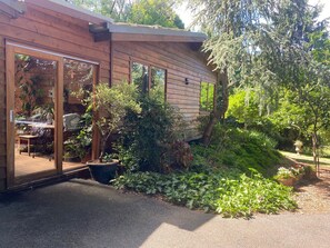 Entry into Alan's Place is view the sliding glass doors from the driveway