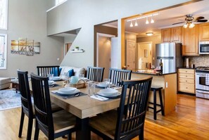 "Spacious dining area and fully-equipped kitchen."
