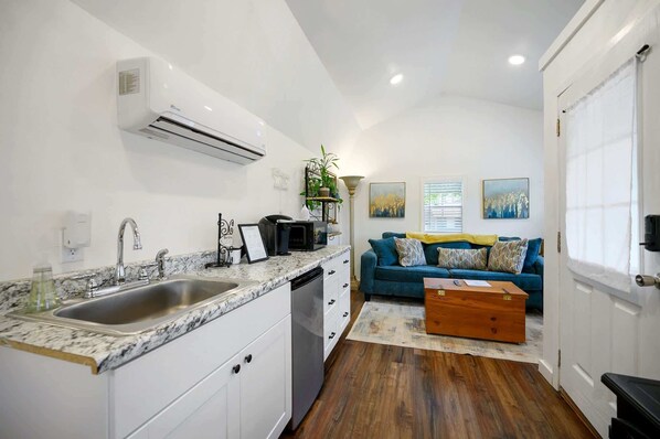 Curl up in the cozy living area & stream your favorites on the smart TV