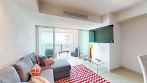 Spacious and comfortable living room with smart TV