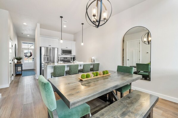 Open concept includes table and counter seating