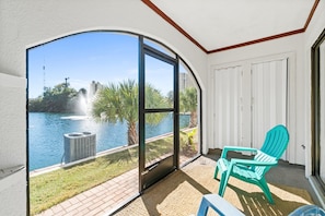 Water view patio.  Watch for the ducks enjoying the water! 