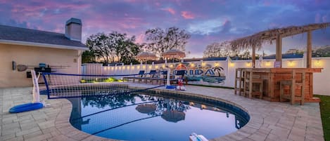 Our backyard comes alive at night—glowing lights, a perfect ambiance for relaxation and fun.