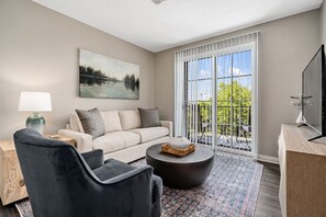 Super comfortable furniture from Arhaus - perfect for monthly stays