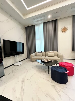 The living room.