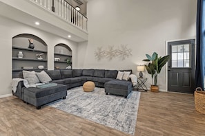 Inviting living room with comfortable seating and stylish decor