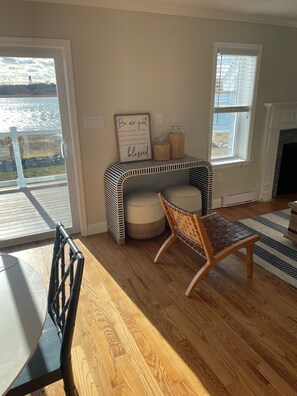 Open living room, dining room to deck 