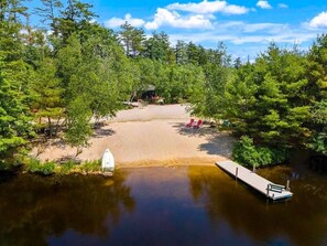 Large private beach; fishing, swimming with sandy bottom & kayaks