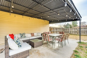 Covered Patio | Lounge Seating | Outdoor Dining Area | Fenced-In Yard
