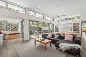Large sliding doors open to the north-facing alfresco, making it easy to transition between the stylish interiors and the outdoor entertaining area