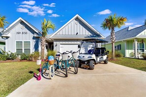 Golf cart and bikes for the family.