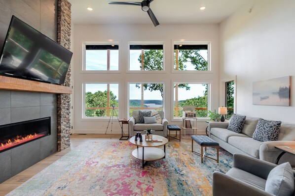 Living room Summer view of Beaver Lake 