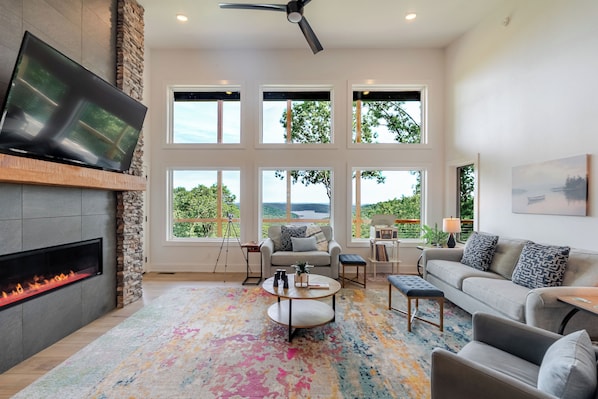 Living room Summer view of Beaver Lake