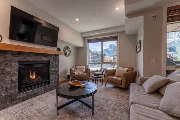 Comfortable seating area with views