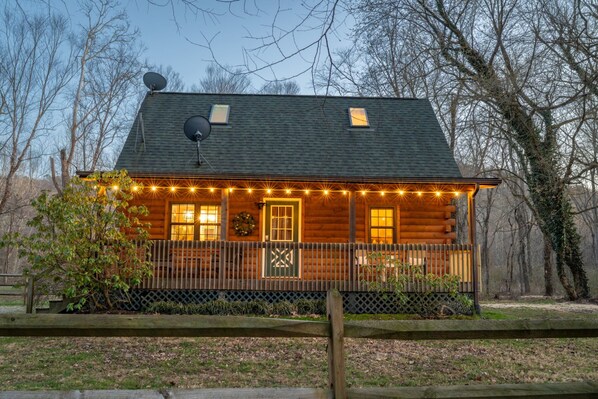 You won't miss our cabin with string lights on!