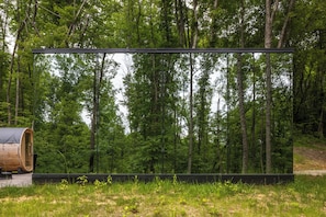 The cabin follows alongside Hocking Hills as the seasons change