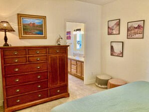 Master bedroom dresser, ensuite bathroom