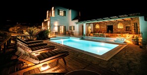 The villa at nightime
