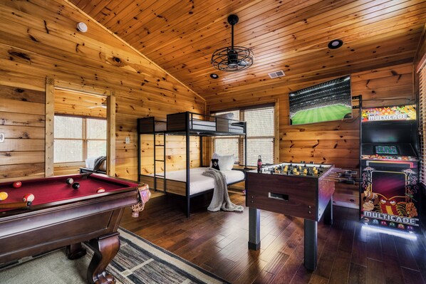 The KidZone with full-sized bunk beds, pool, foosball, arcades, TV. 