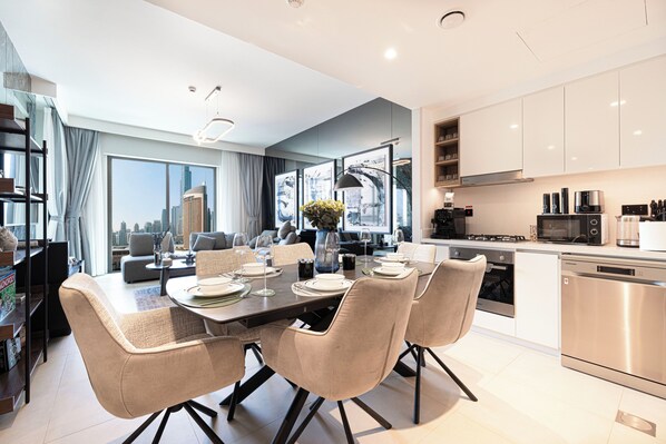 Gather around our modern dining area, where comfort meets style for every meal.